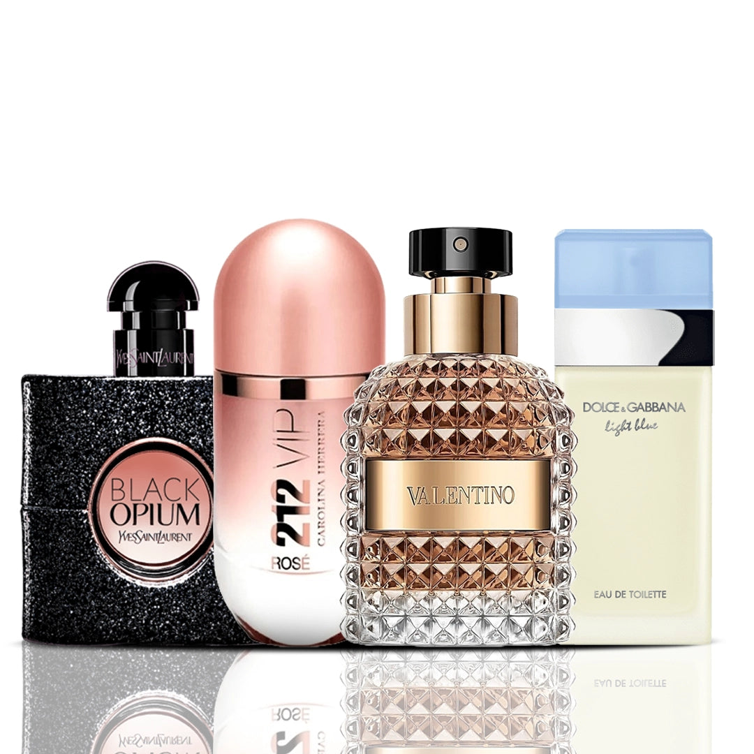 Set 4 Profumi | Black Opium + 212 VIP Rose + Valentino + Dolce & Gabbana Light Blue 100 ml