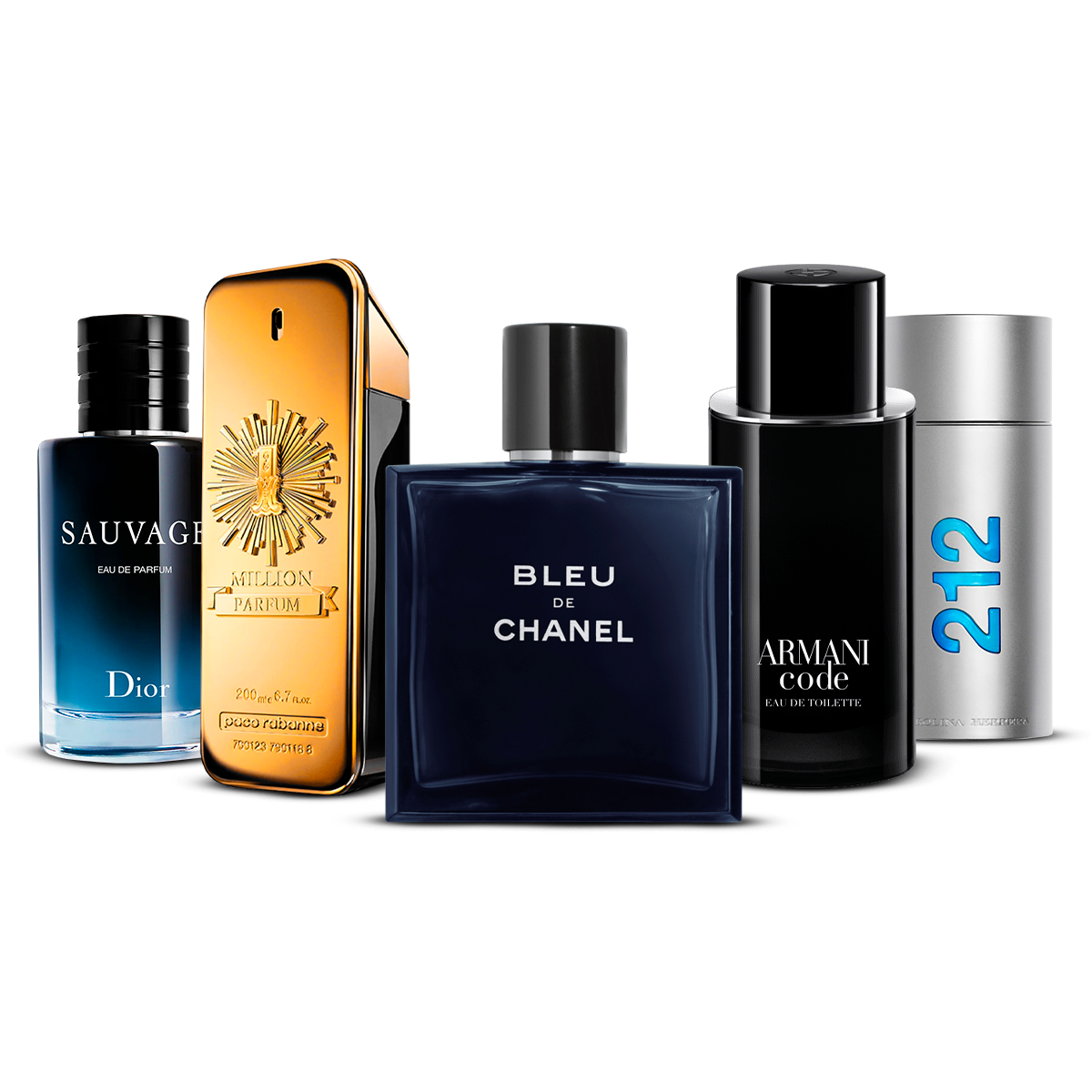 Set 5 Profumi   – Sauvage, 1 Million, Bleu de Chanel, Armani Code i 212 Men  [100 ml ciascuno]