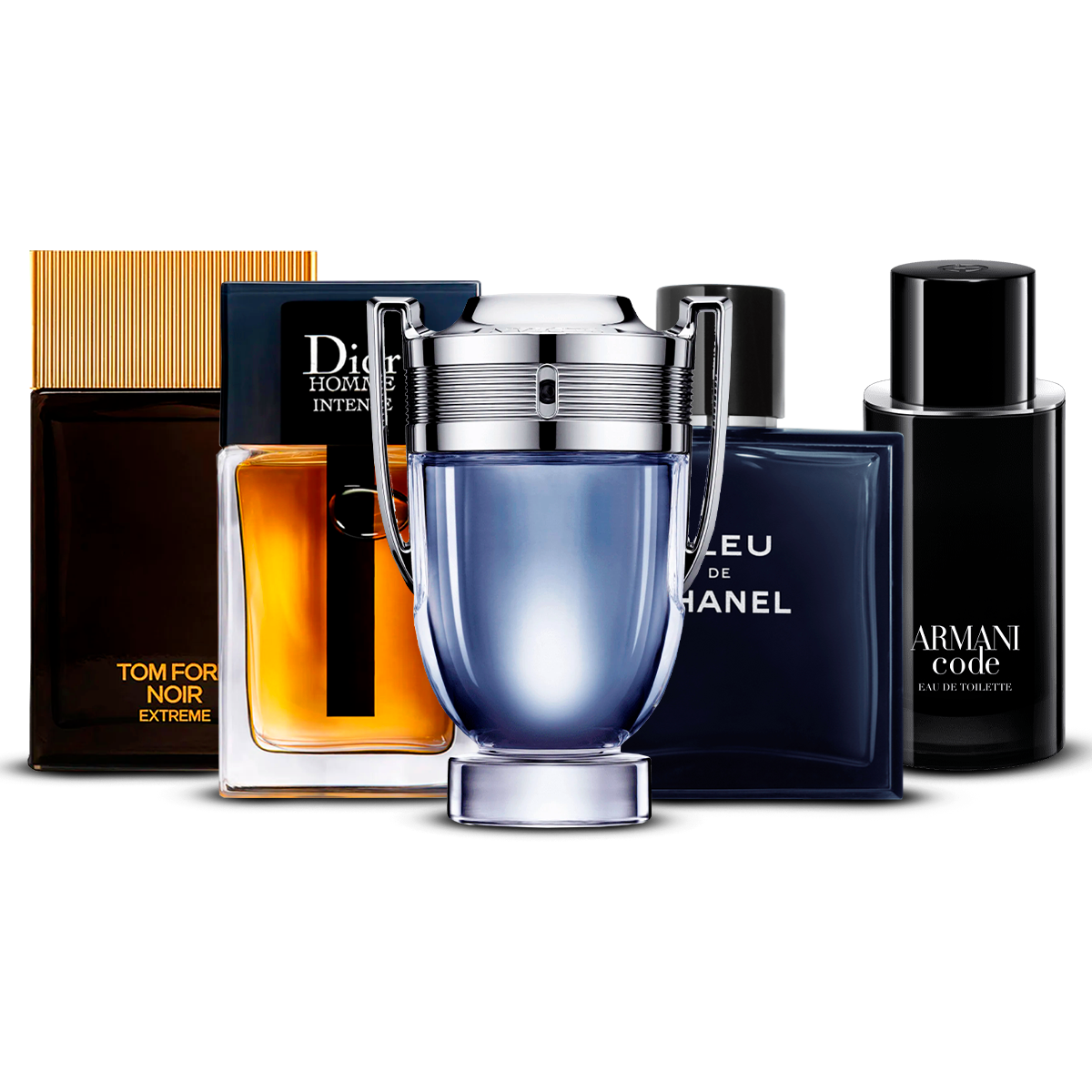 Set 5 Profumi  – Tom Ford Noir Extrême, Dior Homme Intense, Invictus, Bleu de Chanel i Armani Code [100 ml ciascuno]